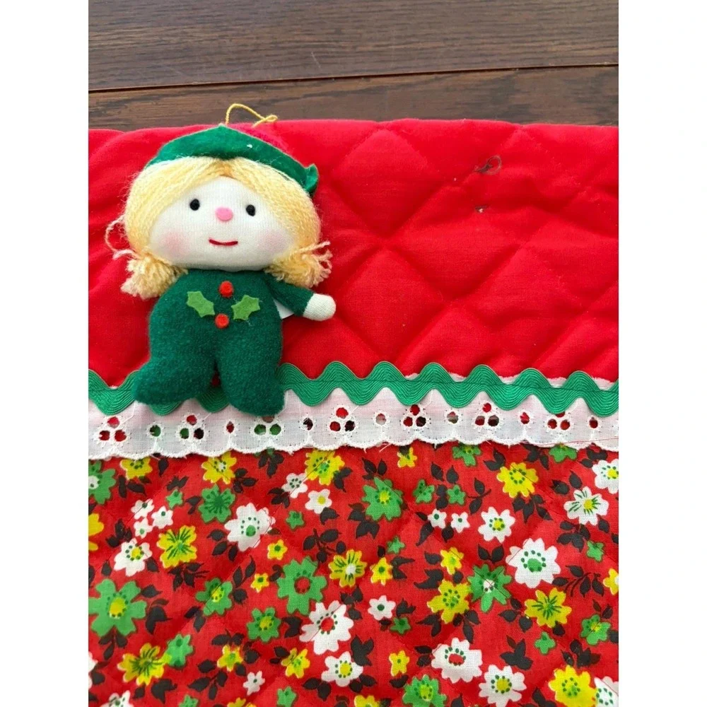 Vintage Handmade Christmas Stocking Floral Calico Quilted Elf Doll